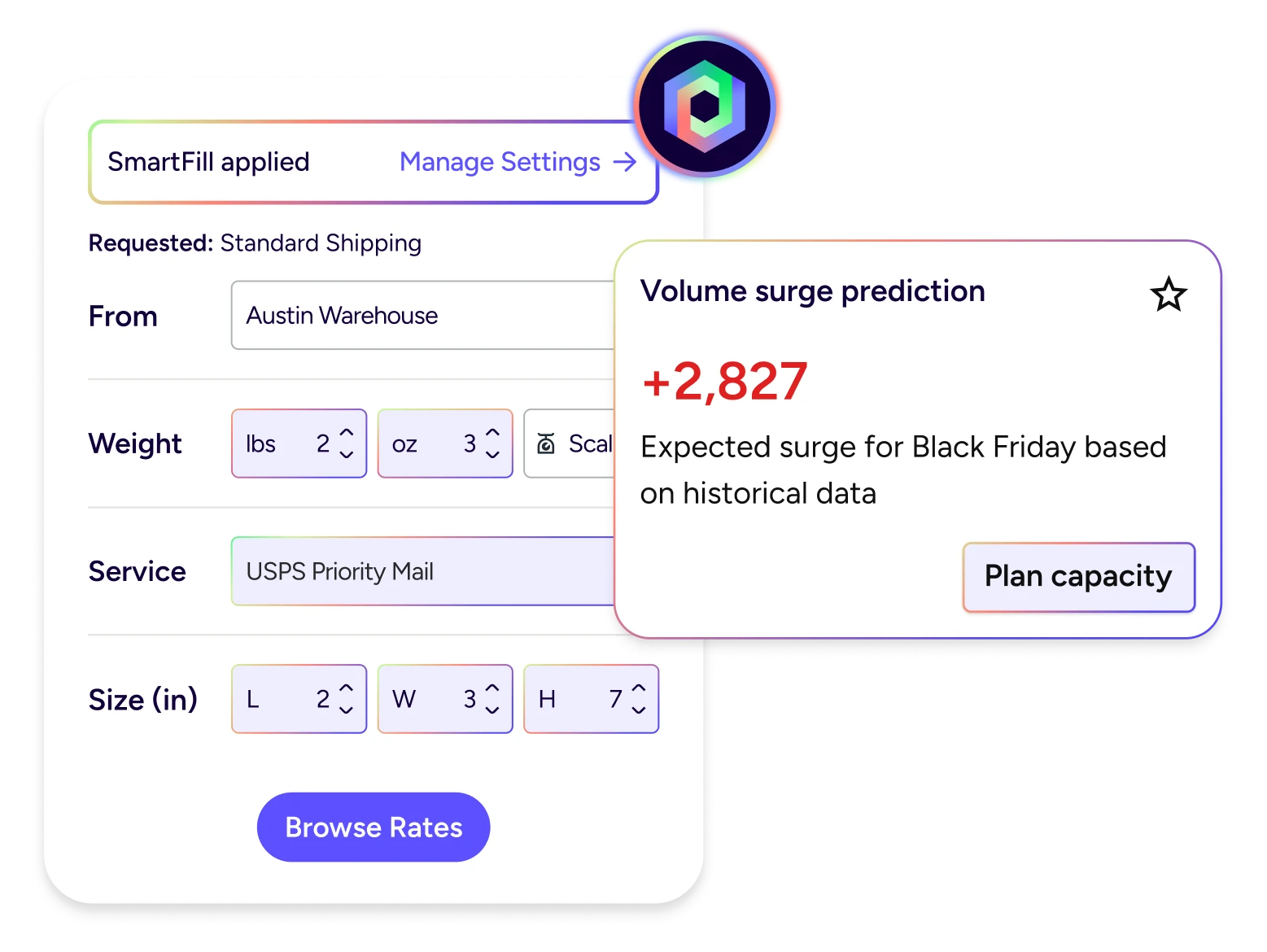 Volume surge prediction alert inside a shipping workflow